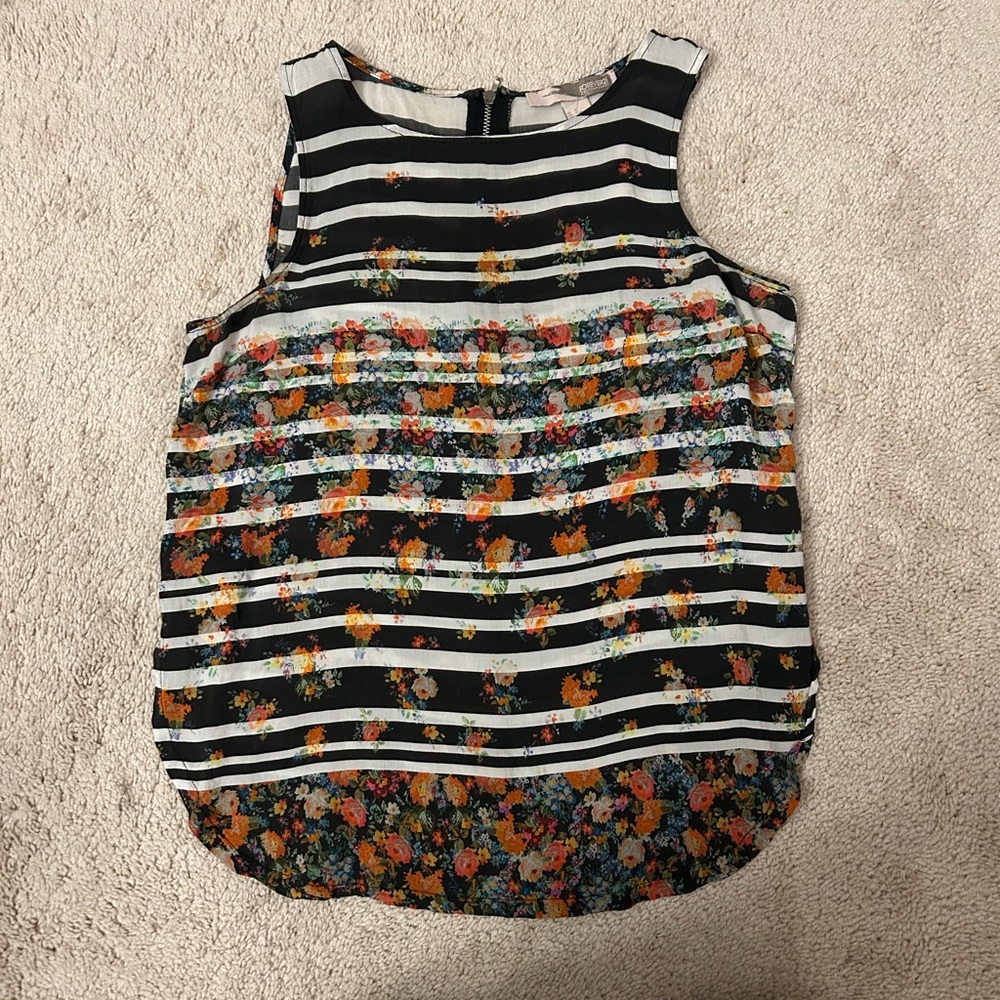 Forever 21 Black Floral Striped Blouse